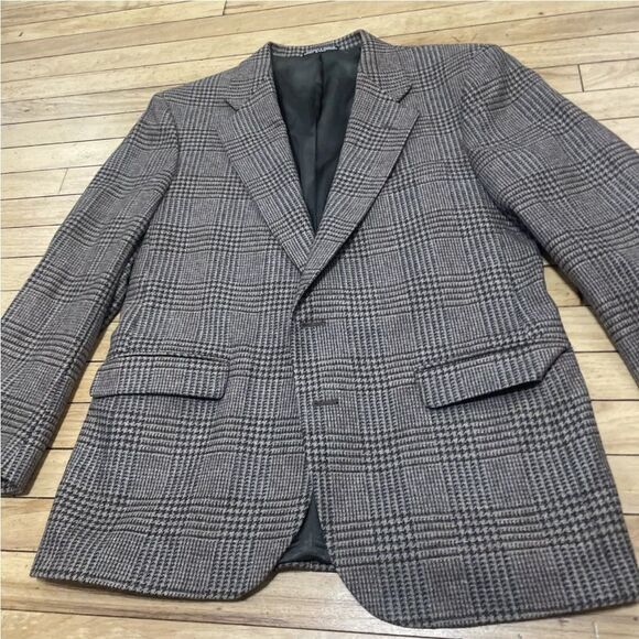 STANLEY BLACKER Blazer Mens 43R Tweed Gray Brown Plaid 100% Wool Jacket 51804 - Picture 4 of 16